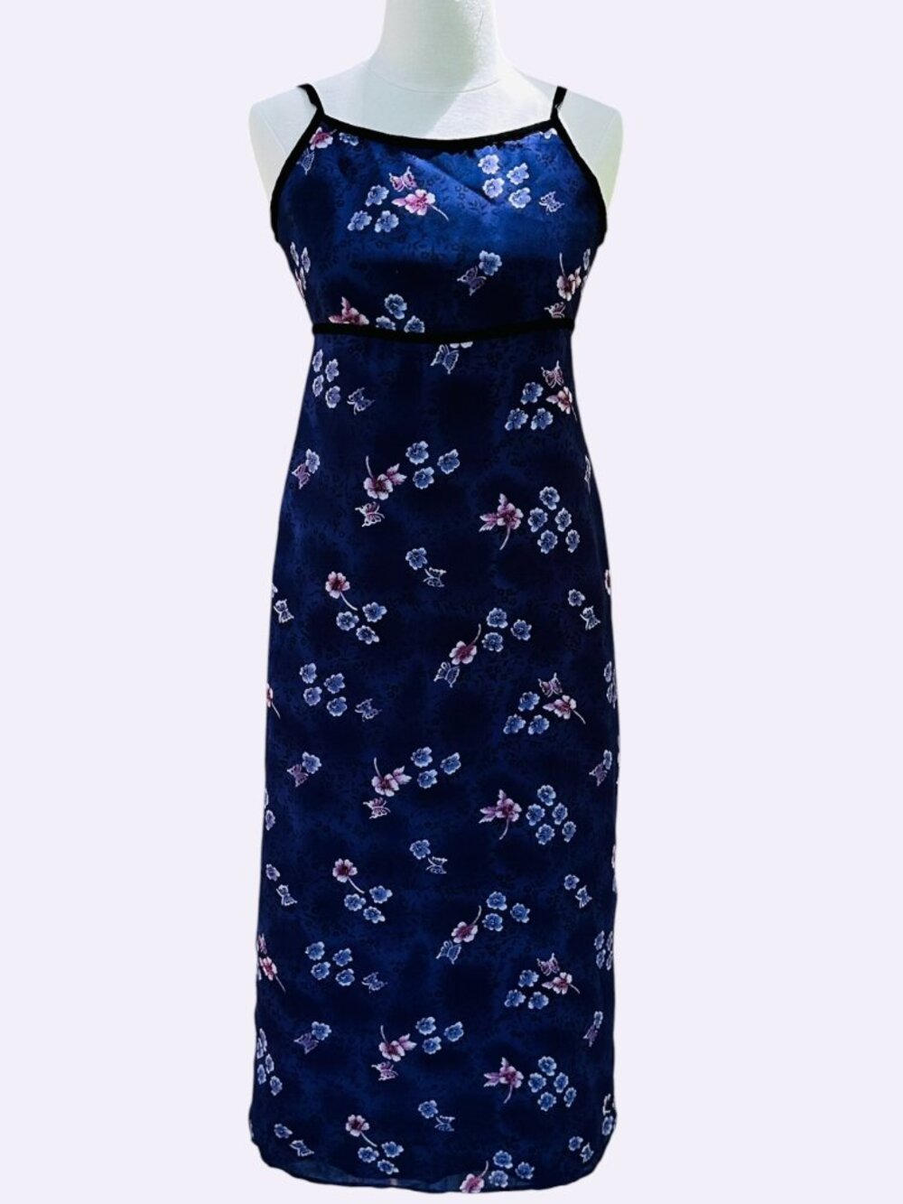 Vintage American Girl Y2K Purple Floral Maxi Dress Size 14 Velvet Trim